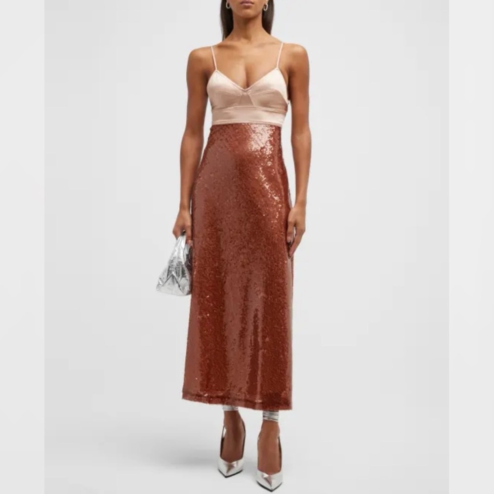A.L.C. Gisele Sequin Midi Dress Caramel Brown Corset Bodice NWT Size 0